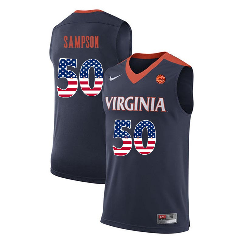 Men Virginia Cavaliers #50 Ralph Sampson College Basketball USA Flag Fashion Jerseys-Navy - Click Image to Close